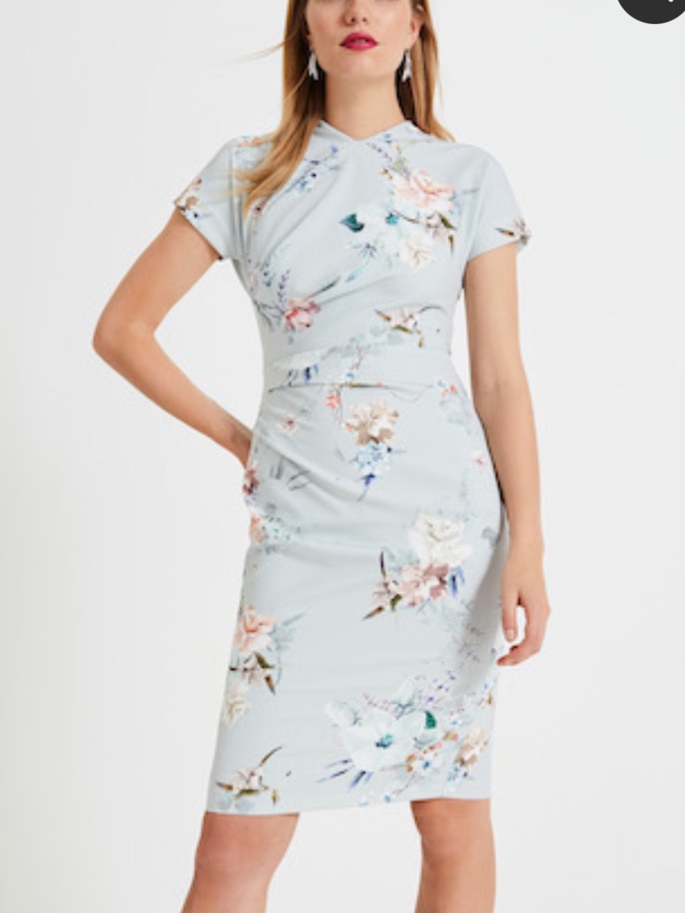 Phase Eight Ashley Floral Print Dress Pale Blue Size Uk 16/12 US